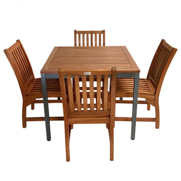Dorset 90cm Square Dining Table with 4 Devon Side Chair Set – Hardwood/Metal