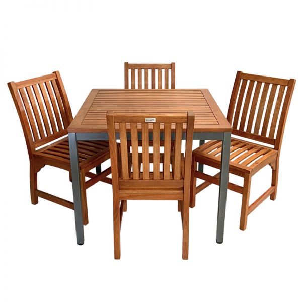 Dorset 90cm Square Dining Table with 4 Devon Side Chair Set – Hardwood/Metal