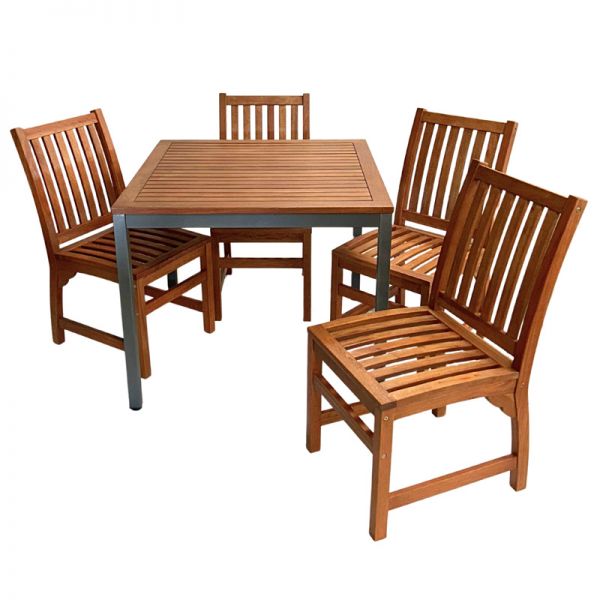 Dorset 90cm Square Dining Table with 4 Devon Side Chair Set – Hardwood/Metal
