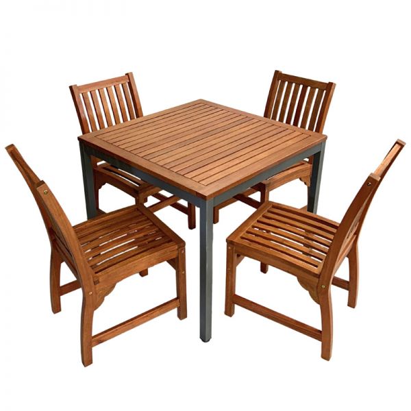 Dorset 90cm Square Dining Table with 4 Devon Side Chair Set – Hardwood/Metal