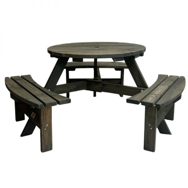 Brentwood 6 Seat Round Commercial Picnic Table - 1.7M Diameter - Dark Grey