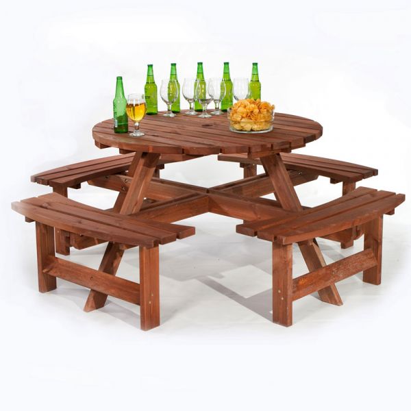 York Picnic Table – Durable Heavy Duty Round Pub Table - Suitable for 8 People 1.8M Diameter - Brown