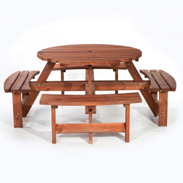 York Picnic Table – Durable Heavy Duty Round Pub Table - Suitable for 8 People 1.8M Diameter - Brown
