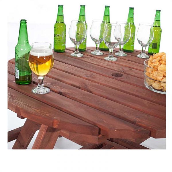 York Picnic Table – Durable Heavy Duty Round Pub Table - Suitable for 8 People 1.8M Diameter - Brown