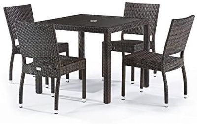 Ascot Rattan Square Glass Table & 4 Ascot Side Chairs - High Quality Rattan - Black & Brown Weave