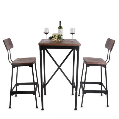 Rochester 60cm Square Bar Table with 2 Bar Chair Set – Steel & Ashwood – Light Brown