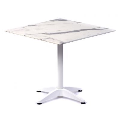 Isotop 70cm Square Table - Romeo White Marble with White Aluminium Fixed Base