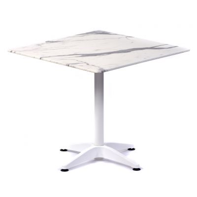 Isotop 80cm Square Table - Romeo White Marble with White Aluminium Fixed Base