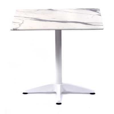 Isotop 80cm Square Table - Romeo White Marble with White Aluminium Fixed Base