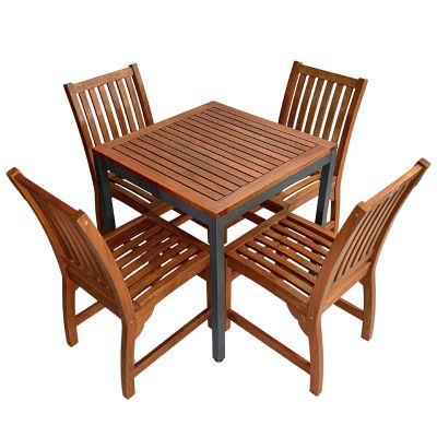 Dorset 75cm Square Dining Table with 4 Devon Side Chair Set – Hardwood/Metal