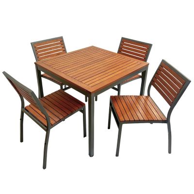 Dorset Dining Table Set – 90cm Square Table with 4 Stackable Side Chairs – Hardwood/Metal