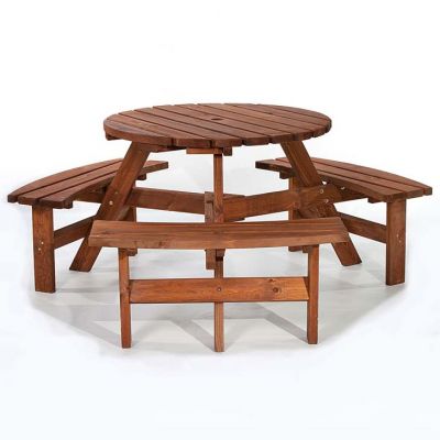 Brentwood Round Picnic Table 6 Person - Durable Wooden Pub Bench - Commercial Grade Durable Thick Timbers  - 1.7M Diameter - Brown