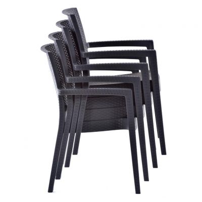 Recycled Madrid Rattan Effect Polypropylene Stacking Arm Chair Anthracite