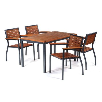 Dorset Hardwood Set - 4 Arm Chairs & Rectangle Table - 75cm x 130cm Table