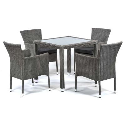 Oasis Rattan Set - Square 4 Seat Glass Dining Set with Cushions - Grey Weave / Dark Grey Cushions - Chairs Fully Assembled