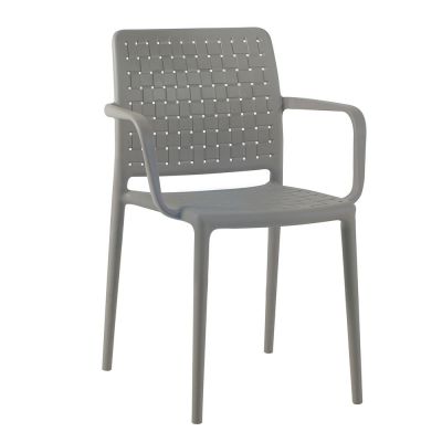 Fame Polypropylene Plastic Stackable Arm Chair - Taupe