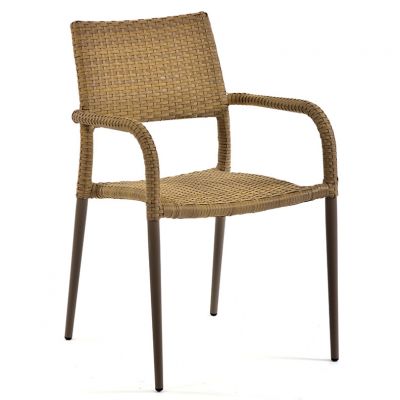 Lisbon Rattan Stacking Arm Chair - Durable Rattan Design - (Light Brown)