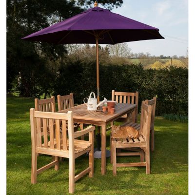 Warwick Rectangle Set With 4 Side Chairs & 2 Arm Chairs  - 6 Person Set 90 x 150cm Table - Durable Grade A Teak - Outdoor / Indoor Suitable - Flat Packed