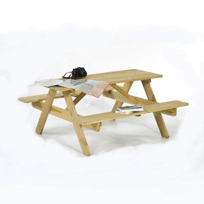 Jersey Picnic Table - Wooden Pub Seat - 6 Person - Durable Dip Treated Scandinavian Pine - Green Pine