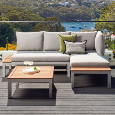 Acacia Modular Lounge Set - 2 Sofas & Coffee Table - Durable Aluminium Frame - Easy Construction
