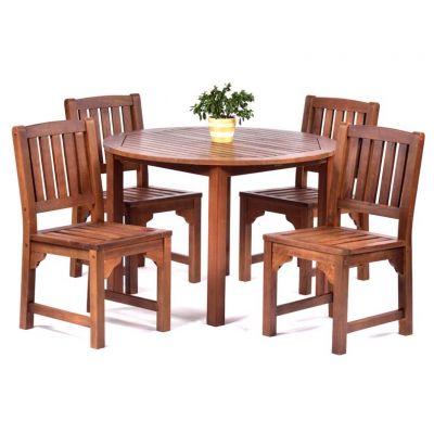 Melton Hardwood Set - Round Table 4 Side Chairs - Durable Commercial Set - 4 Person Set