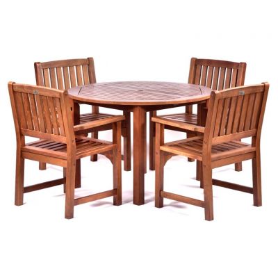 Premium Devon Hardwood Set - Round Table 4 Arm Chairs - Durable Commercial Set - 4 Person Set