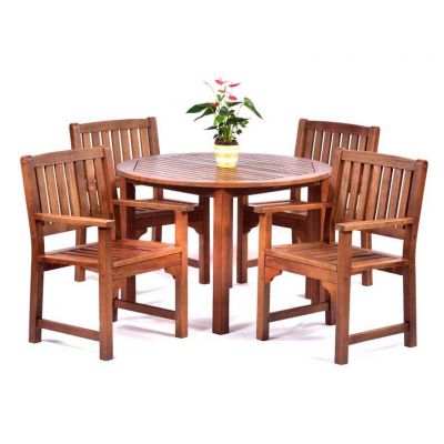 Premium Devon Hardwood Set - Round Table 4 Arm Chairs - Durable Commercial Set - 4 Person Set