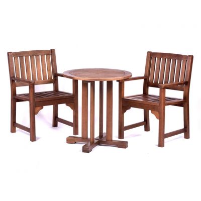 Premium Devon Hardwood Set - Round Pedestal Table 2 Arm Chairs - Durable Commercial Set