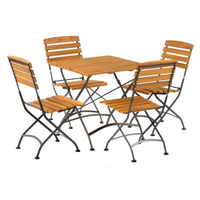Newark Folding Side Chair & Square Table Set - Acacia Wood With Steel Frame - Space Saving High Quality Furniture