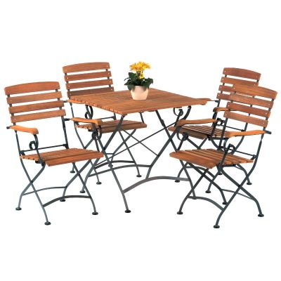 Newark 75cm Square Dining Table with 4 Arm Chair Set - Hardwood/Steel - Folding