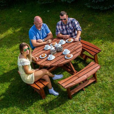 York Picnic Table – Durable Heavy Duty Round Pub Table - Suitable for 8 People 1.8M Diameter - Brown