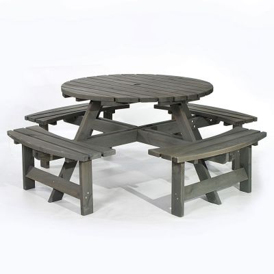 York Picnic Table – Durable Heavy Duty Round Pub Table - Suitable for 8 People 1.8M Diameter - Dark Grey