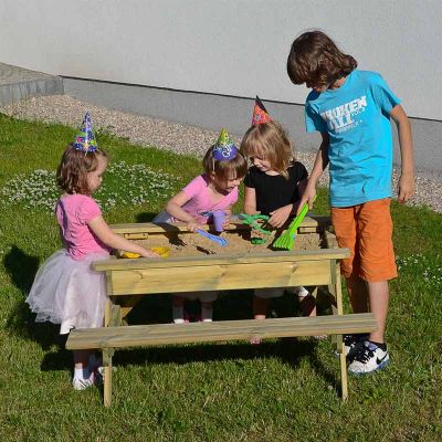 Children's Sandpit Picnic Table - Kids Garden Play Table With Storage - 4-6 Child