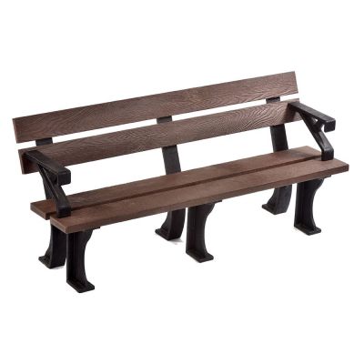 Recycled Plastic Bench With Arms - Durable Commercial Grade Seat - 4 Person - 180cm Length - Brown and Black