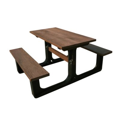 Recycled Plastic Rectangular Picnic Table - Reinforced Steel Commercial Grade Durable Seat - 4 Person Ergonomic Design - Brown and Black