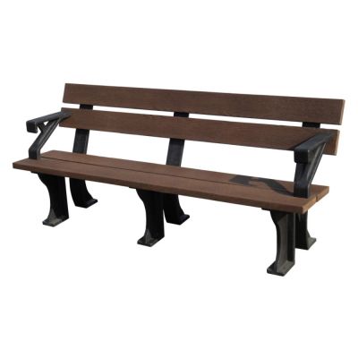 Recycled Plastic Bench With Arms - Durable Commercial Grade Seat - 4 Person - 180cm Length - Brown and Black