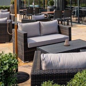 Denby Rattan Sofa - High Quality Durable Rattan - Anthracite With Light Grey Cushions Included