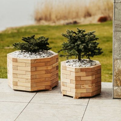 Chelsea Octagonal Planters - Green Larch - 2 Sizes / 2 Pack