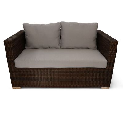 Classic Rattan Sofa - High Quality Durable Rattan - Brown With Light Grey Cushions Included