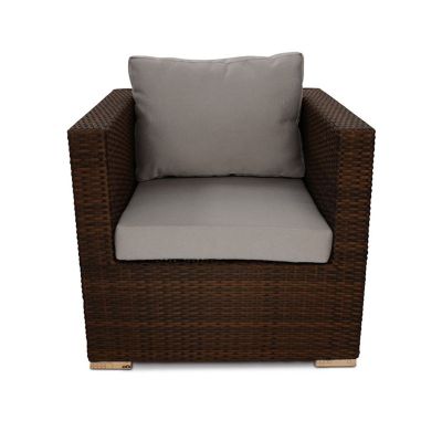 Classic Rattan Sofa Chair - Brown With Light Grey Cushions Included