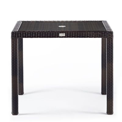 Ascot Rattan Table - Square 90 x 90cm - Glass Topped With Black and Brown Weave