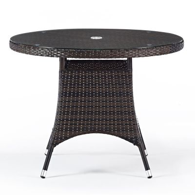 Ascot Rattan Round Table - 100cm Diameter Glass Topped With Black and Brown Weave