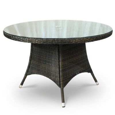 Ascot Rattan Round Table - 110cm Diameter Glass Topped With Black and Brown Weave