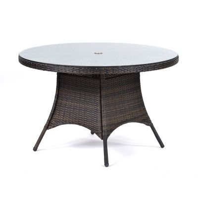 Classic Rattan Round Table - 120cm Diameter Glass Topped With Black and Brown Weave