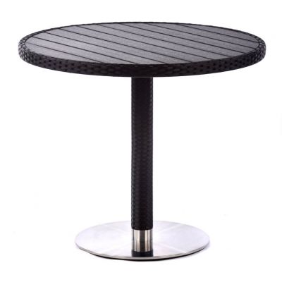 Ascot Round 90cm Black Rattan Table with Black Polywood Top