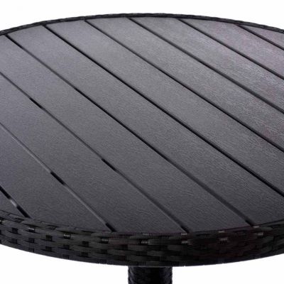 Ascot Round 90cm Black Rattan Table with Black Polywood Top