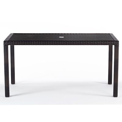 Ascot Rattan Rectangle Table -  150 x 90cm Glass Topped With Black and Brown Weave