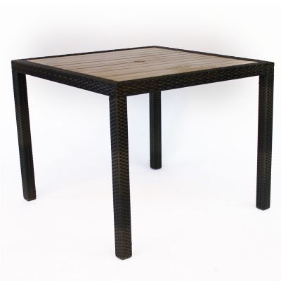 Ascot Rattan Square Table -  90 x 90cm Polywood Topped With Black and Brown Weave