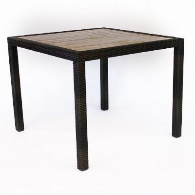 Classic Rattan Square Table -  90 x 90cm Polywood Topped With Black and Brown Weave