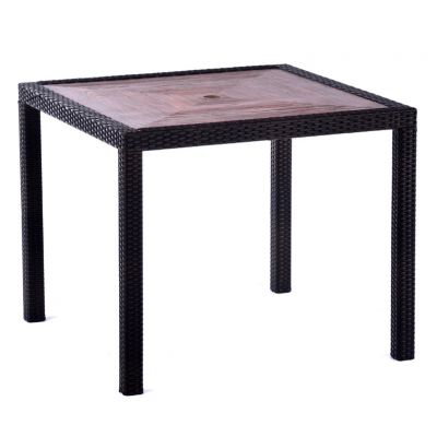 Ascot Square 90cm Black & Brown Rattan Table with Teak Polyresin Top